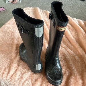 Girls Hunter Sparkling Black Rain Boots